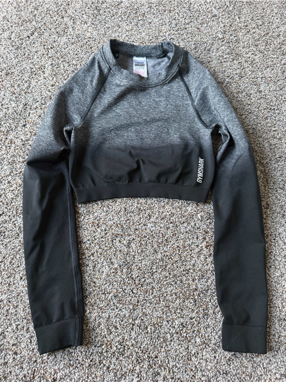 Gymshark Adapt Ombre Seamless Long Sleeve Crop Top Black Grey Size S Workout